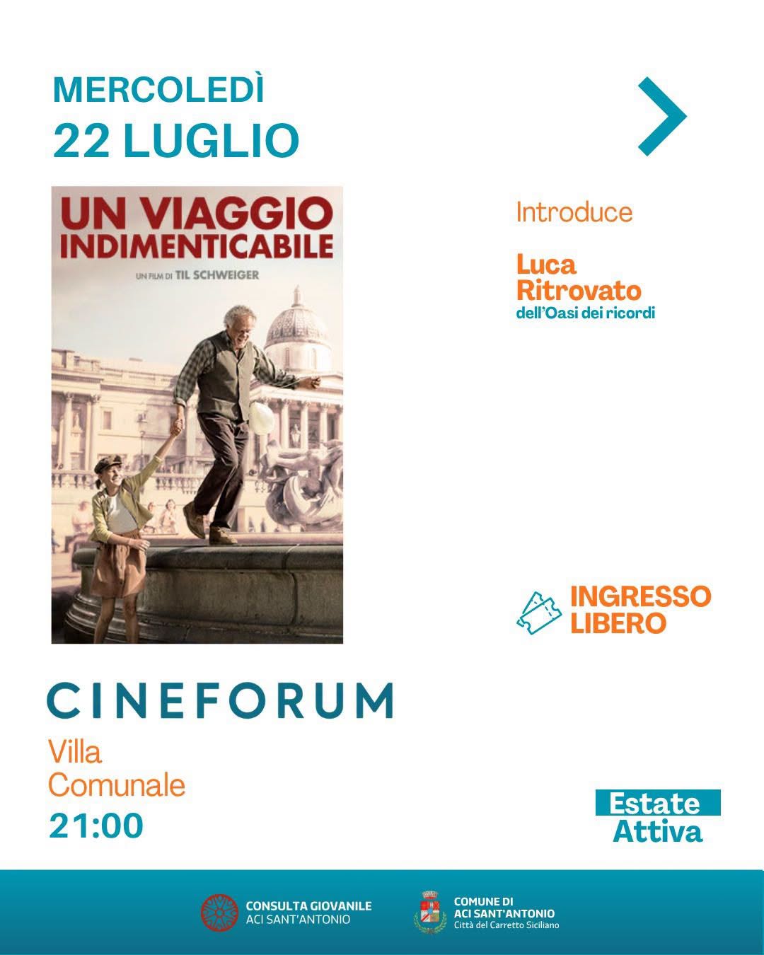 Scopri di più sull'articolo CINEMA SOTTO LE STELLE AD ACI SANT’ANTONIO: QUESTA SERA LA PROIEZIONE DI “Un Viaggio Indimenticabile”