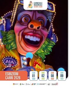ACIREALE – CARNEVALE ESTIVO 2026, IL MUSEO DIFFUSO CON I CARRI ALLEGORICI ANIMA IL WEEKEND