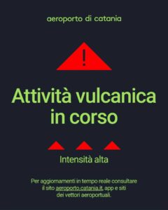 ERUZIONE ETNA. SOSPESI GLI ARRIVI FINO ALLE 16,00